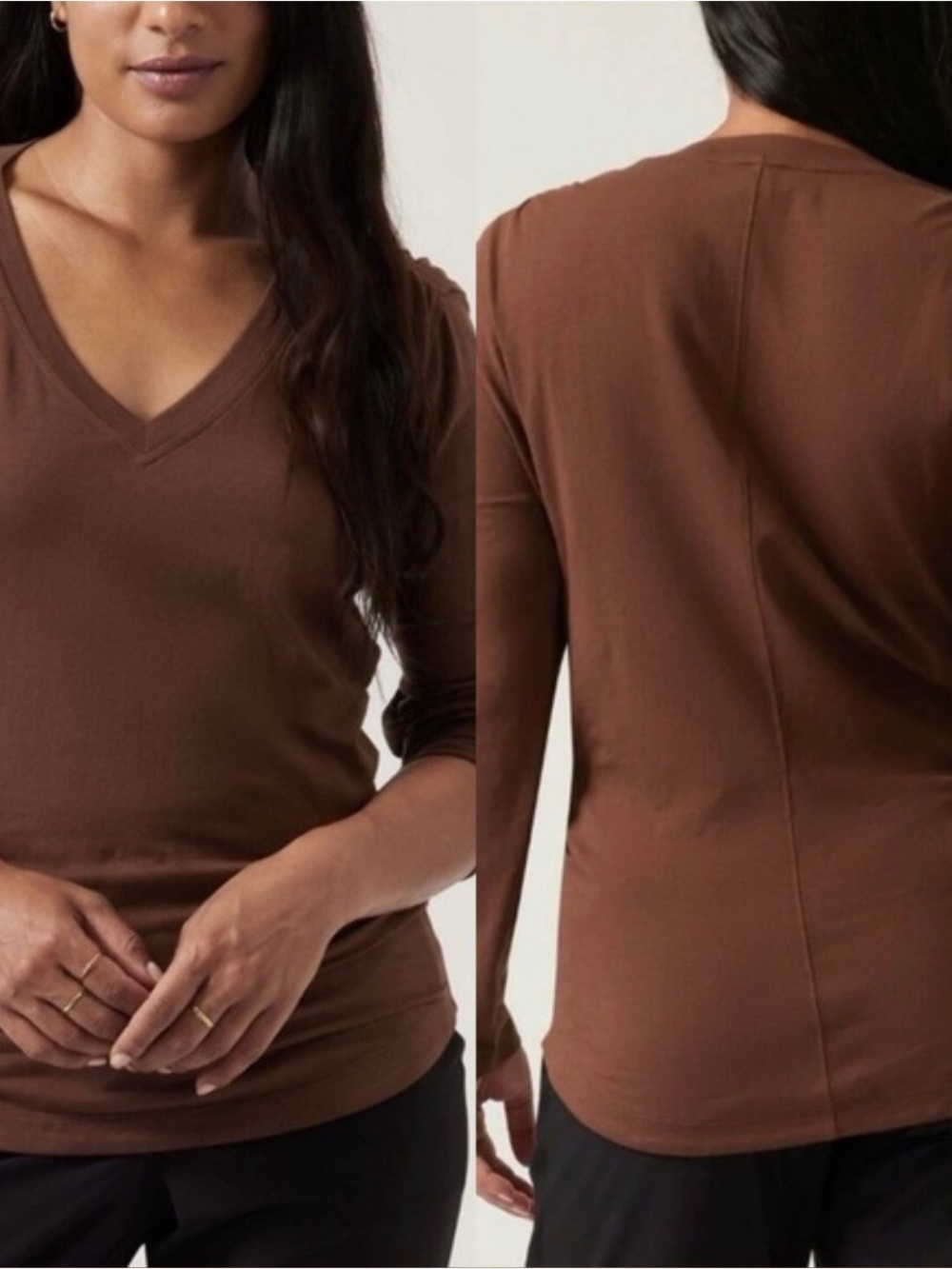 Athleta Women's V-Neck Long Sleeve Sweater - Brown